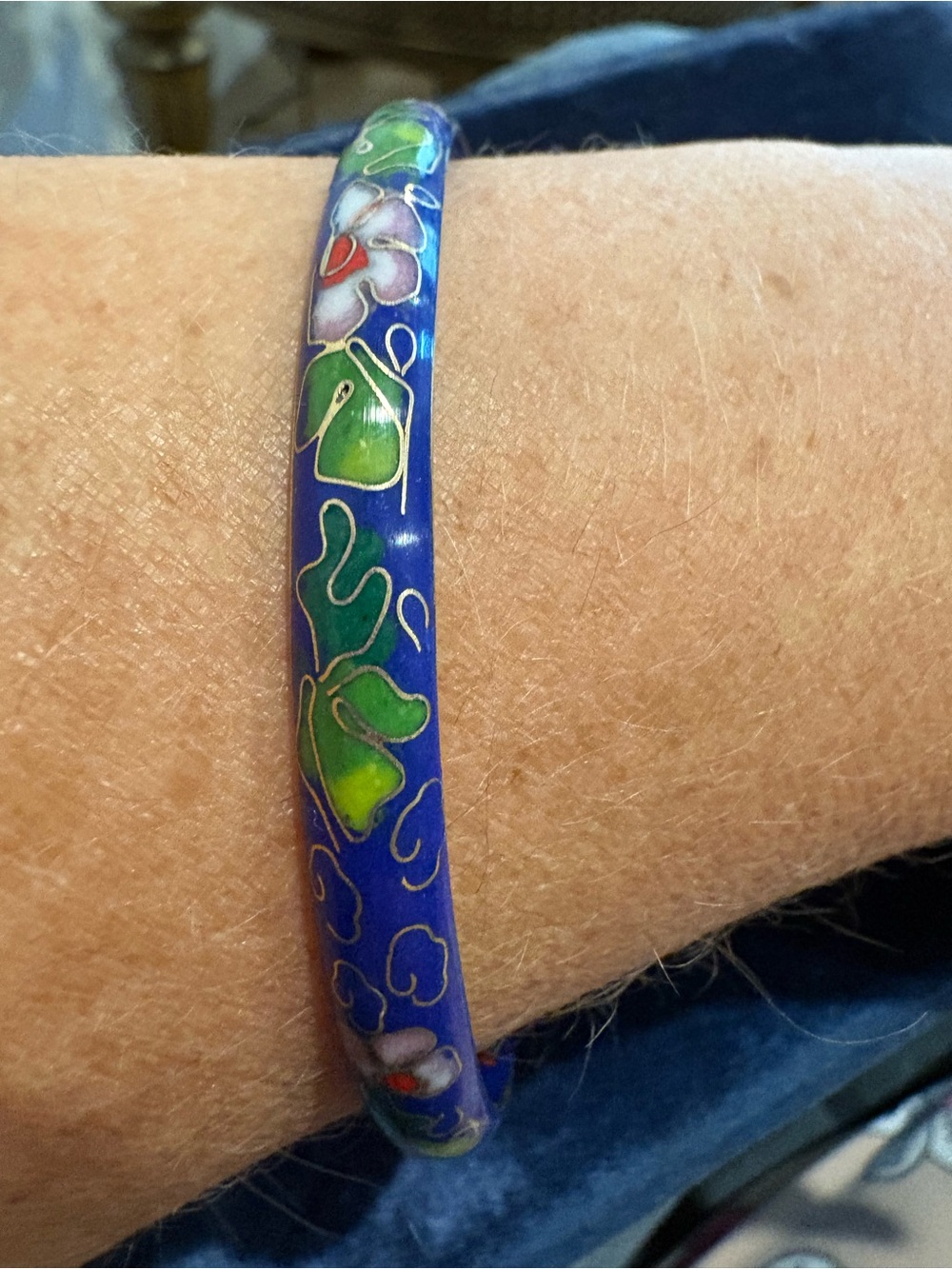 Blue Floral Cloisonné Bangle Bracelet - Women Jewelry